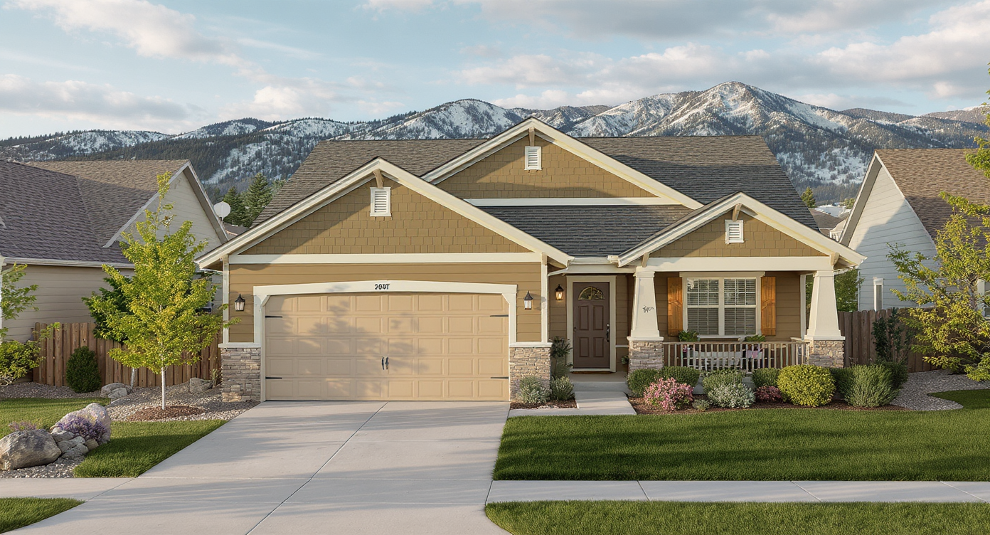 Architectural asphalt shingle roof on a suburban home in Falcon, Colorado, with the Front Range foothills in the background